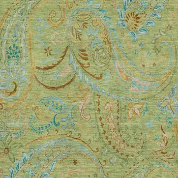 9' X 12' Fern Green And Blue Paisley Washable Area Rug With UV Protection