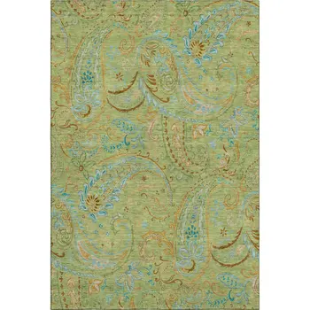 10' X 14' Fern Green And Blue Paisley Washable Area Rug With UV Protection