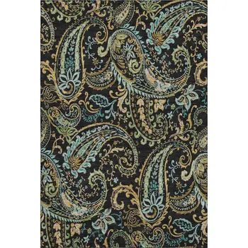 3' X 5' Black Blue And Green Paisley Washable Area Rug With UV Protection