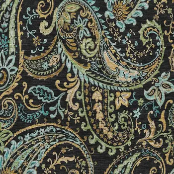 3' X 5' Black Blue And Green Paisley Washable Area Rug With UV Protection
