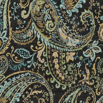 5' X 8' Black Blue And Green Paisley Washable Area Rug With UV Protection