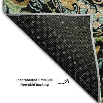 9' X 12' Black Blue And Green Paisley Washable Area Rug With UV Protection