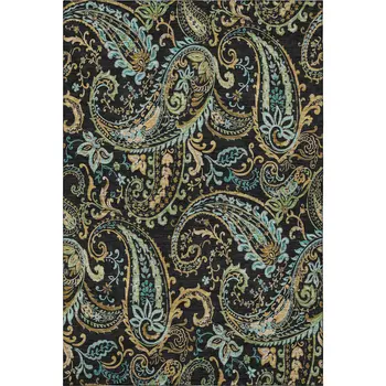 9' X 12' Black Blue And Green Paisley Washable Area Rug With UV Protection