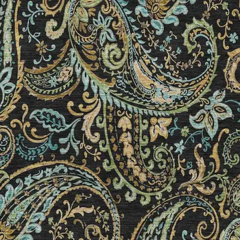 10' X 14' Black Blue And Green Paisley Washable Area Rug With UV Protection