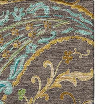 9' X 12' Chocolate Blue And Green Paisley Washable Area Rug With UV Protection