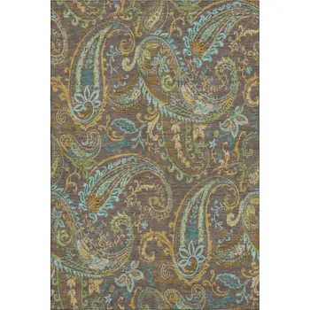 10' X 14' Chocolate Blue And Green Paisley Washable Area Rug With UV Protection
