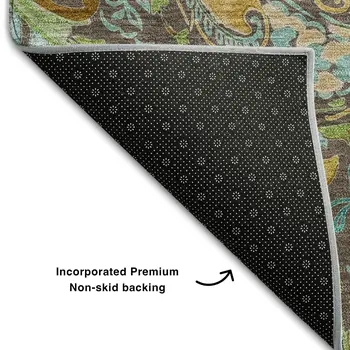 10' X 14' Chocolate Blue And Green Paisley Washable Area Rug With UV Protection