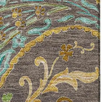 10' X 14' Chocolate Blue And Green Paisley Washable Area Rug With UV Protection