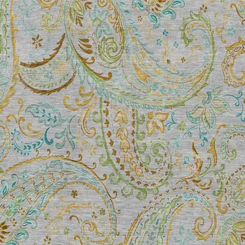 3' X 5' Gray Blue And Green Paisley Washable Area Rug With UV Protection