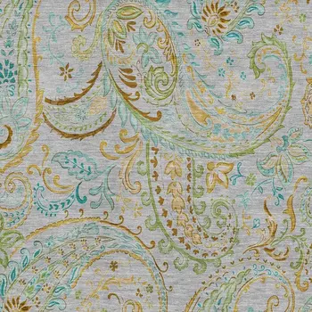5' X 8' Gray Blue And Green Paisley Washable Area Rug With UV Protection
