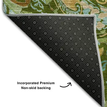 3' X 5' Green And Blue Paisley Washable Area Rug With UV Protection