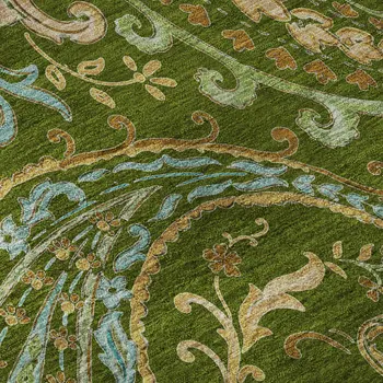 8' X 10' Green And Blue Paisley Washable Area Rug With UV Protection