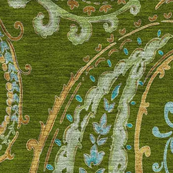 8' X 10' Green And Blue Paisley Washable Area Rug With UV Protection