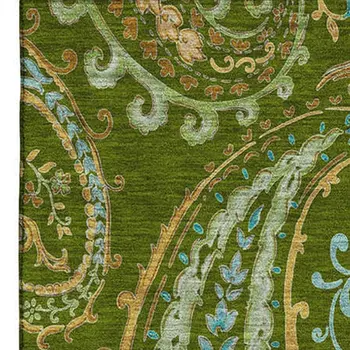 8' X 10' Green And Blue Paisley Washable Area Rug With UV Protection