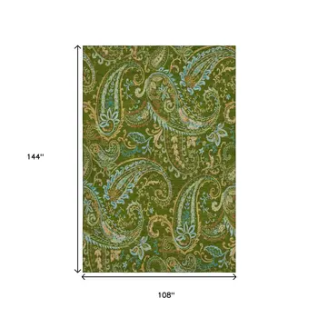 9' X 12' Green And Blue Paisley Washable Area Rug With UV Protection