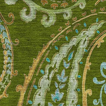 10' X 14' Green And Blue Paisley Washable Area Rug With UV Protection