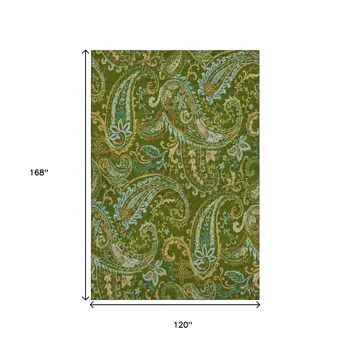 10' X 14' Green And Blue Paisley Washable Area Rug With UV Protection
