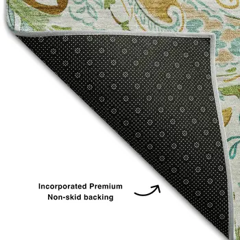9' X 12' Ivory Blue And Green Paisley Washable Area Rug With UV Protection