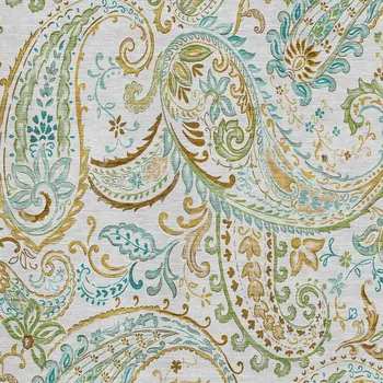 9' X 12' Ivory Blue And Green Paisley Washable Area Rug With UV Protection