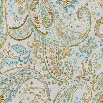 10' X 14' Ivory Blue And Green Paisley Washable Area Rug With UV Protection
