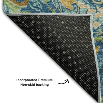 3' X 5' Navy Blue Green And Gold Paisley Washable Area Rug With UV Protection