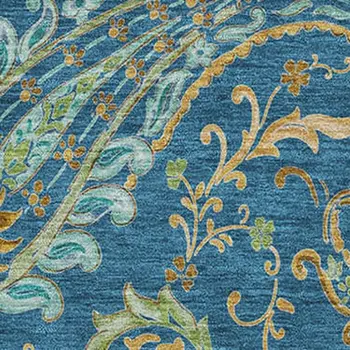 3' X 5' Navy Blue Green And Gold Paisley Washable Area Rug With UV Protection