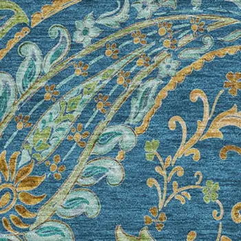5' X 8' Navy Blue Green And Gold Paisley Washable Area Rug With UV Protection