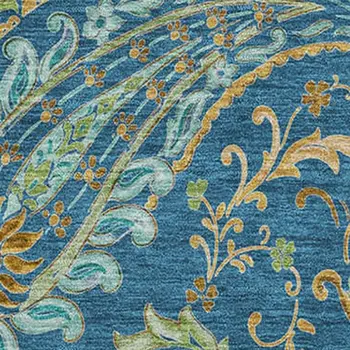 10' X 14' Navy Blue Green And Gold Paisley Washable Area Rug With UV Protection