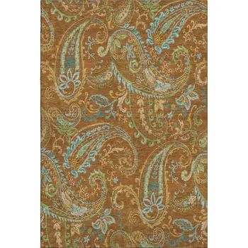 8' X 10' Rust Blue And Green Paisley Washable Area Rug With UV Protection