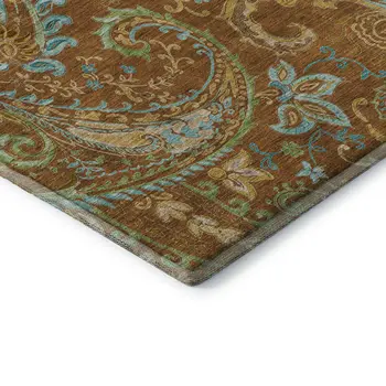 8' X 10' Rust Blue And Green Paisley Washable Area Rug With UV Protection