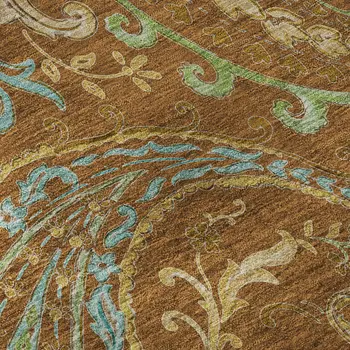 8' X 10' Rust Blue And Green Paisley Washable Area Rug With UV Protection