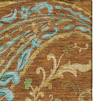 8' X 10' Rust Blue And Green Paisley Washable Area Rug With UV Protection