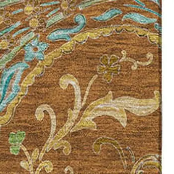 9' X 12' Rust Blue And Green Paisley Washable Area Rug With UV Protection