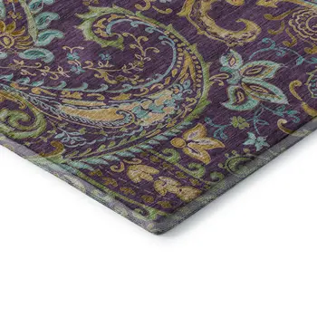 3' X 5' Purple Green And Blue Paisley Washable Area Rug With UV Protection