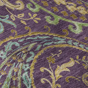 3' X 5' Purple Green And Blue Paisley Washable Area Rug With UV Protection