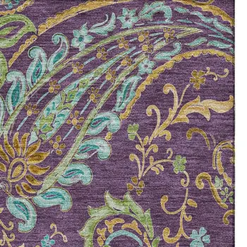 3' X 5' Purple Green And Blue Paisley Washable Area Rug With UV Protection
