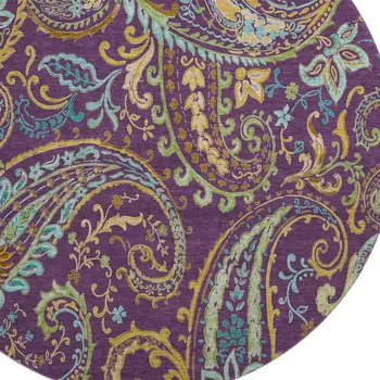8' Purple Green And Blue Paisley Washable Round Rug With UV Protection