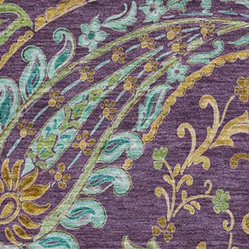 10' X 14' Purple Green And Blue Paisley Washable Area Rug With UV Protection