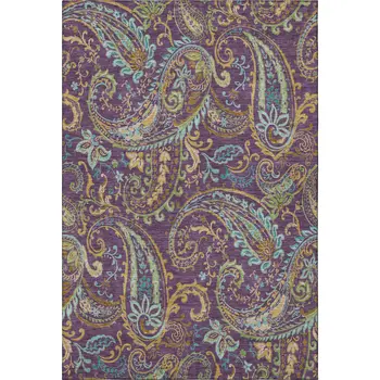 10' X 14' Purple Green And Blue Paisley Washable Area Rug With UV Protection