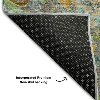 8' X 10' Taupe Green And Blue Paisley Washable Area Rug With UV Protection
