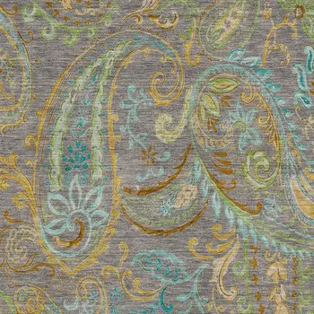 8' X 10' Taupe Green And Blue Paisley Washable Area Rug With UV Protection