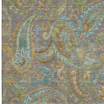 8' X 10' Taupe Green And Blue Paisley Washable Area Rug With UV Protection