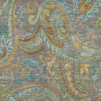 10' X 14' Taupe Green And Blue Paisley Washable Area Rug With UV Protection