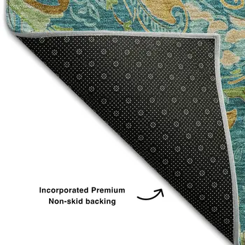 8' Teal Green And Gold Paisley Washable Round Rug With UV Protection