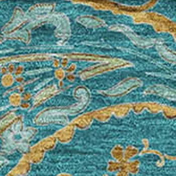 9' X 12' Teal Green And Gold Paisley Washable Area Rug With UV Protection