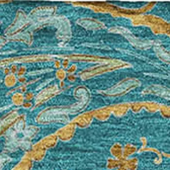 10' X 14' Teal Green And Gold Paisley Washable Area Rug With UV Protection