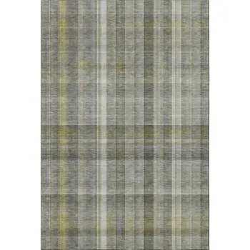 3' X 5' Gray And Gold Plaid Washable Area Rug With UV Protection