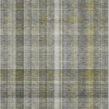 5' X 8' Gray And Gold Plaid Washable Area Rug With UV Protection