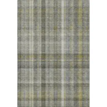 8' X 10' Gray And Gold Plaid Washable Area Rug With UV Protection