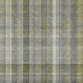 9' X 12' Gray And Gold Plaid Washable Area Rug With UV Protection